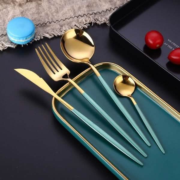 4-Pieces: Mirror Polish Dinnerware Set Stainless Steel Cutlery Set Flat Tableware DailySale