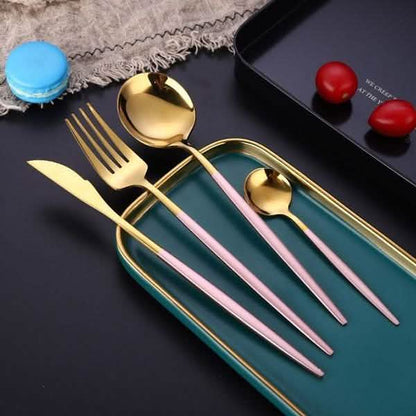 4-Pieces: Mirror Polish Dinnerware Set Stainless Steel Cutlery Set Flat Tableware DailySale