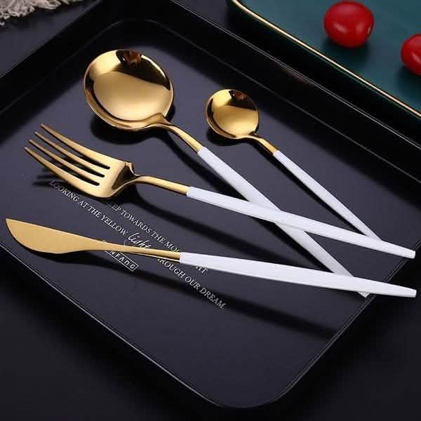 4-Pieces: Mirror Polish Dinnerware Set Stainless Steel Cutlery Set Flat Tableware DailySale