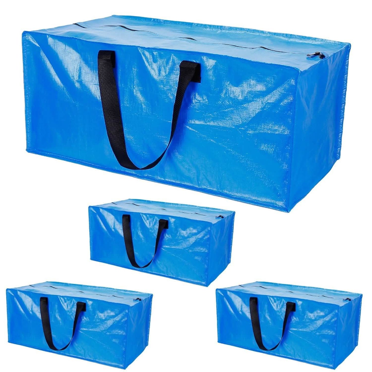 4-Pieces: Reusable Plastic Totes Blue Moving Bin Zippered Storage Bag DailySale