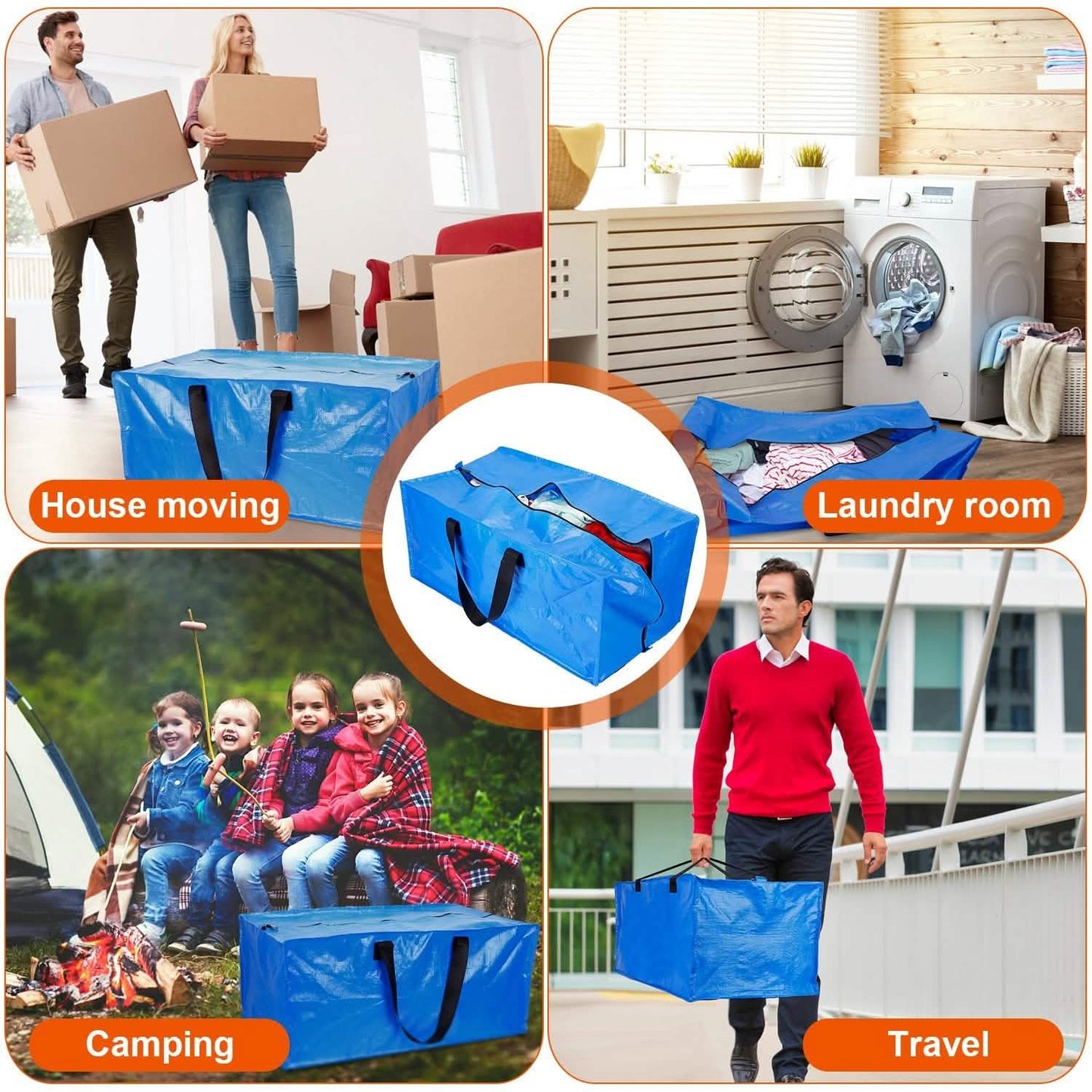 4-Pieces: Reusable Plastic Totes Blue Moving Bin Zippered Storage Bag DailySale