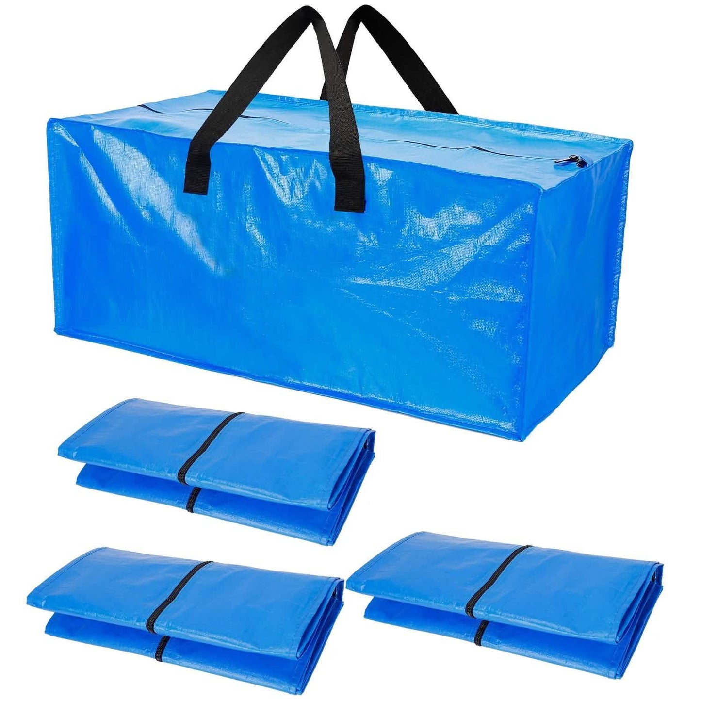 4-Pieces: Reusable Plastic Totes Blue Moving Bin Zippered Storage Bag DailySale