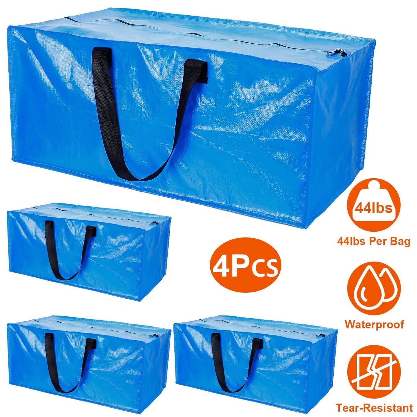 4-Pieces: Reusable Plastic Totes Blue Moving Bin Zippered Storage Bag DailySale