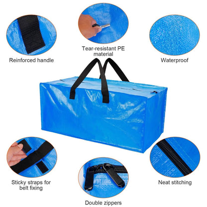 4-Pieces: Reusable Plastic Totes Blue Moving Bin Zippered Storage Bag DailySale
