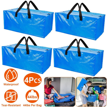 4-Pieces: Reusable Plastic Totes Blue Moving Bin Zippered Storage Bag DailySale