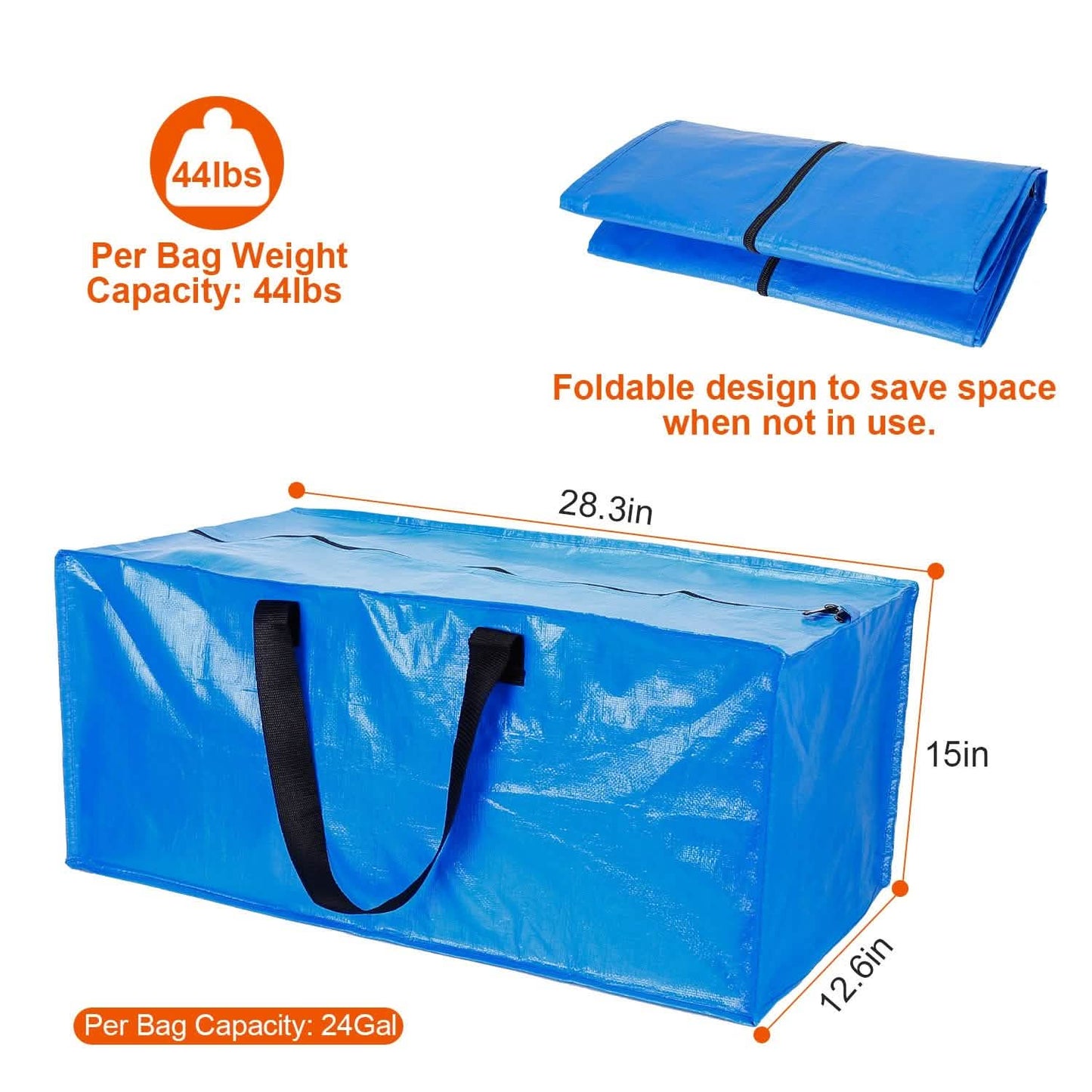4-Pieces: Reusable Plastic Totes Blue Moving Bin Zippered Storage Bag DailySale