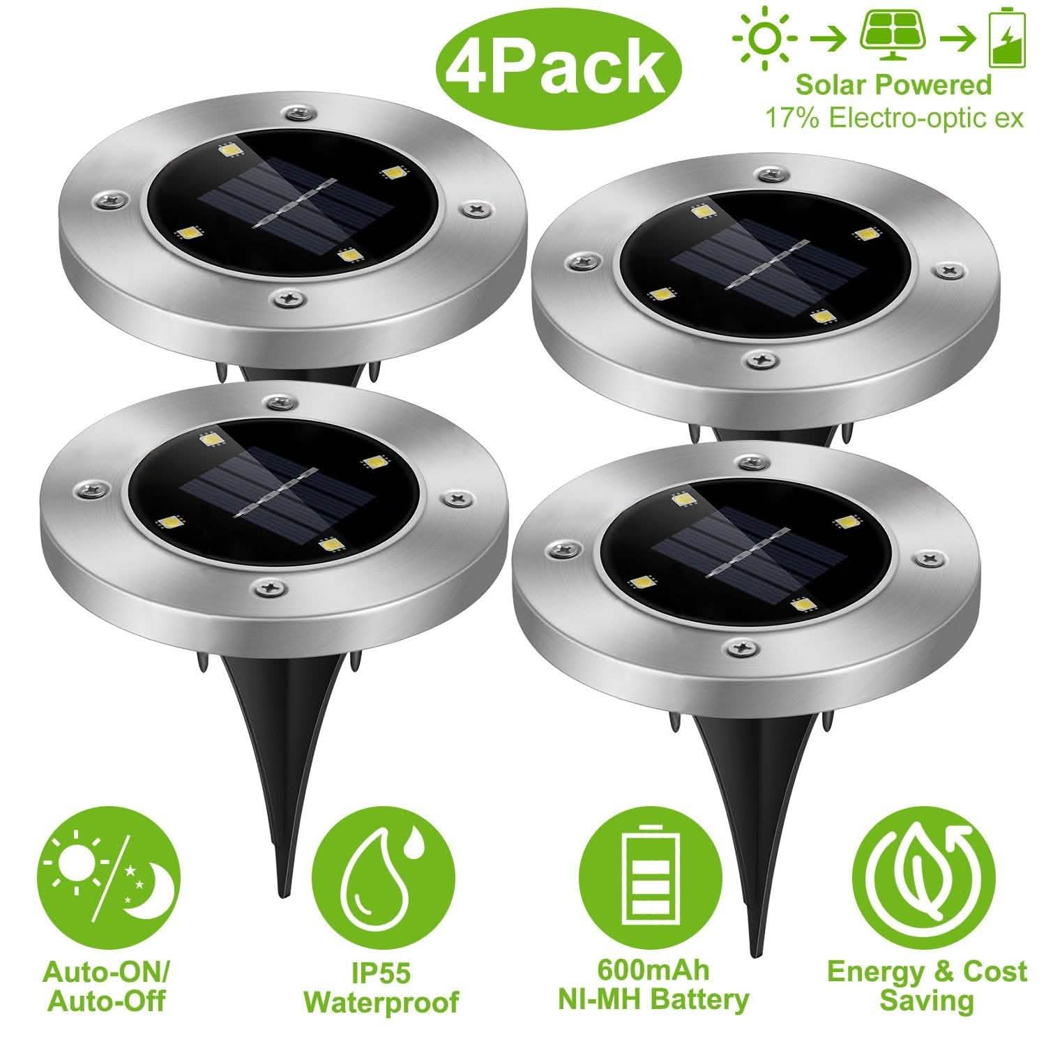 4-Pieces: Solar Waterproof Ground Light DailySale