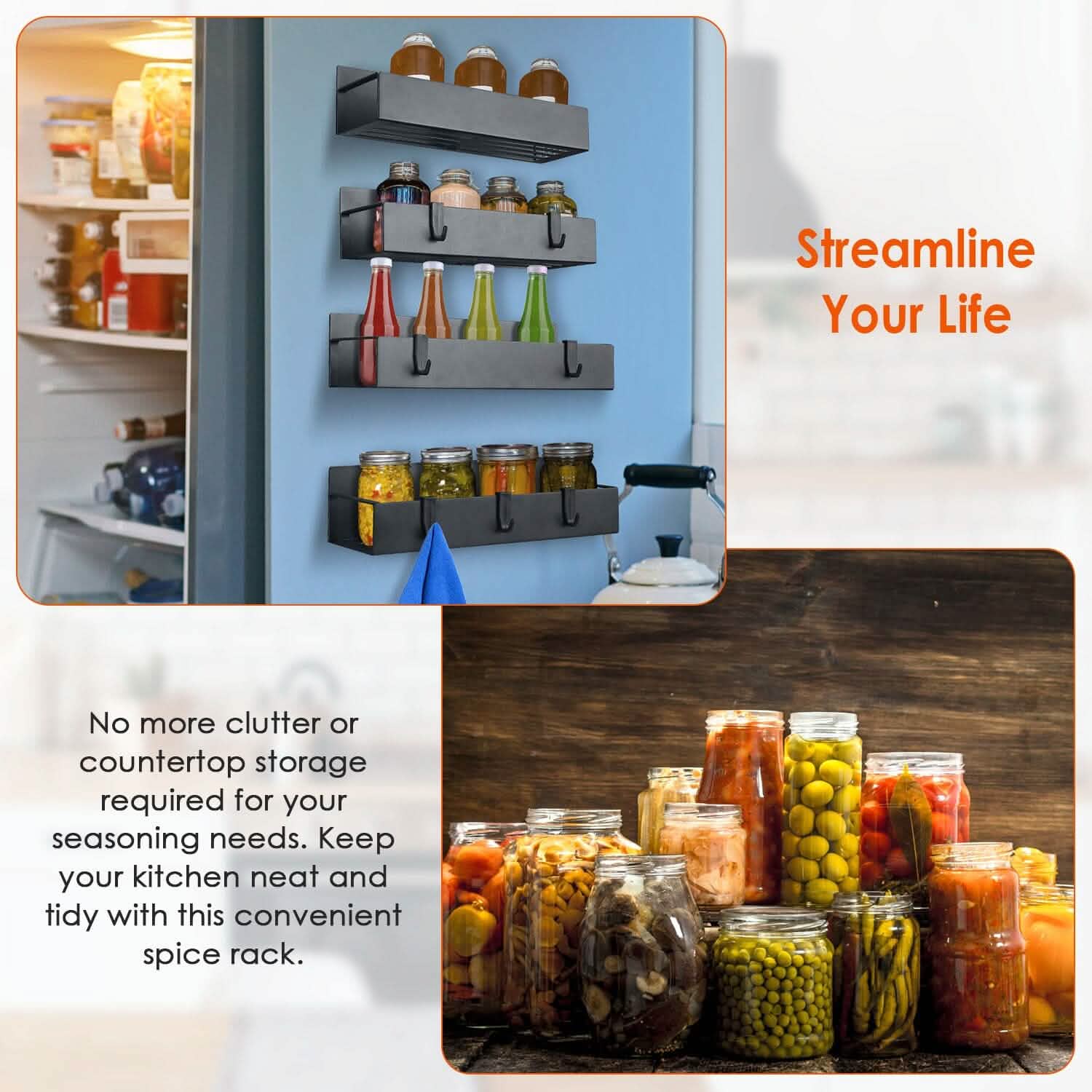 4-Pieces: Spice Rack Strong Magnetic Seasoning Storage Shelf with 8 Removable Hooks DailySale