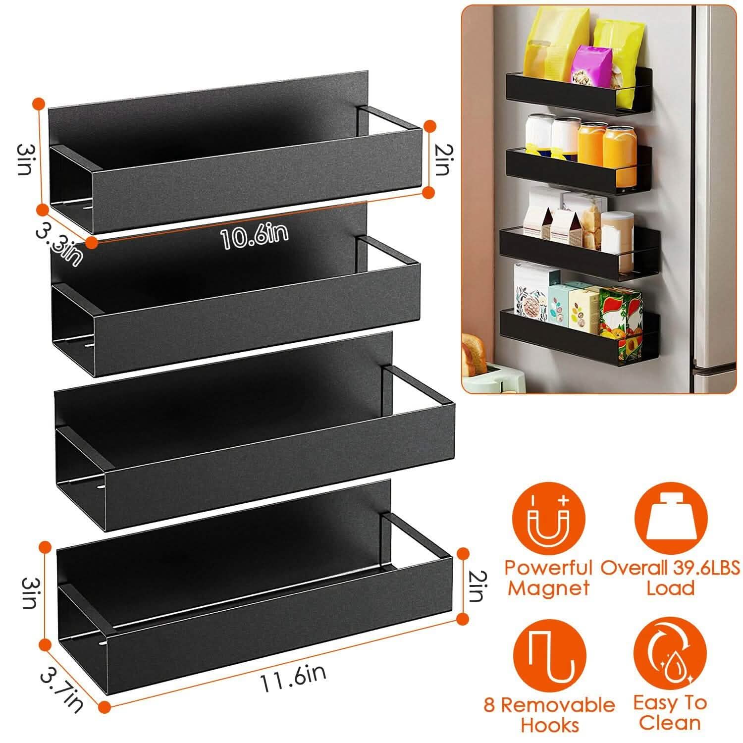 4-Pieces: Spice Rack Strong Magnetic Seasoning Storage Shelf with 8 Removable Hooks DailySale