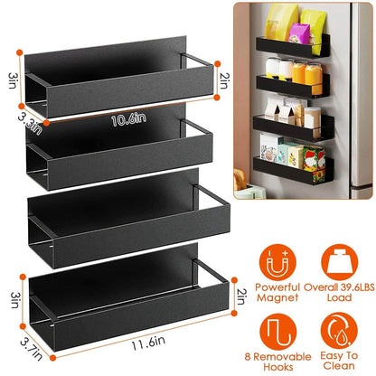 4-Pieces: Spice Rack Strong Magnetic Seasoning Storage Shelf with 8 Removable Hooks DailySale