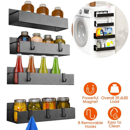 4-Pieces: Spice Rack Strong Magnetic Seasoning Storage Shelf with 8 Removable Hooks DailySale