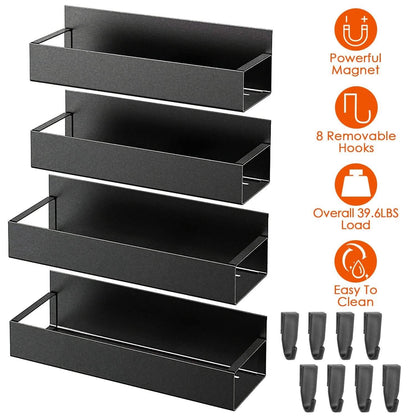 4-Pieces: Spice Rack Strong Magnetic Seasoning Storage Shelf with 8 Removable Hooks DailySale