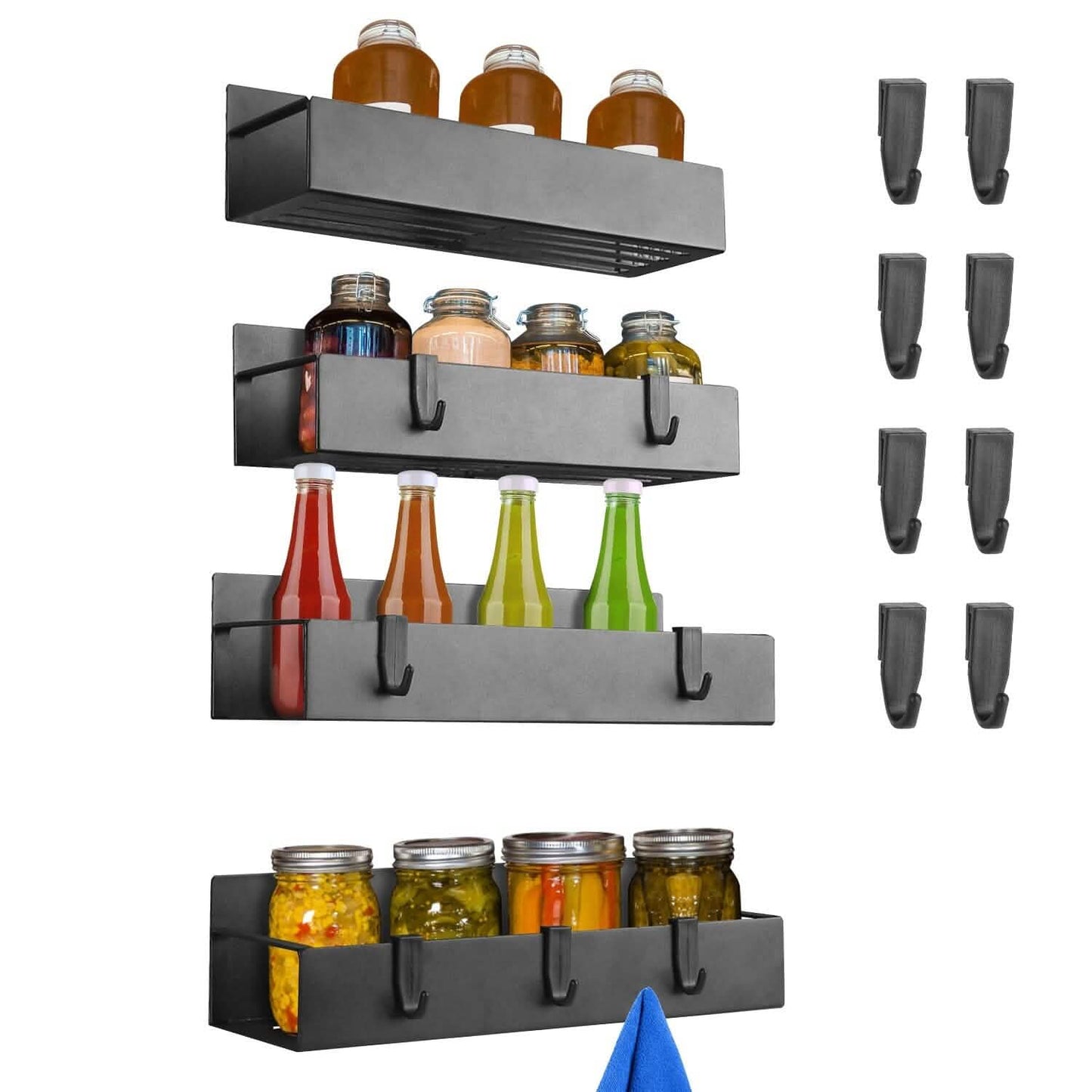 4-Pieces: Spice Rack Strong Magnetic Seasoning Storage Shelf with 8 Removable Hooks DailySale