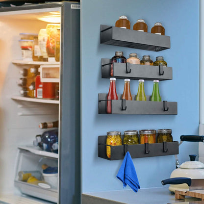 4-Pieces: Spice Rack Strong Magnetic Seasoning Storage Shelf with 8 Removable Hooks DailySale