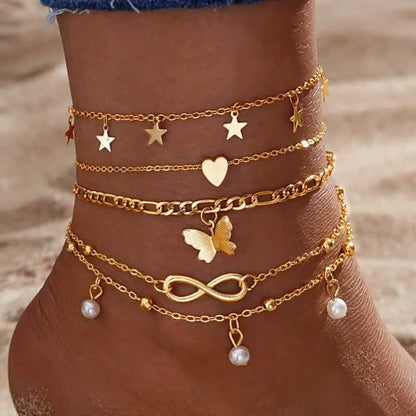 4-Pieces: Stackable Thin Chain Anklet Set DailySale