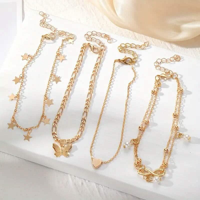 4-Pieces: Stackable Thin Chain Anklet Set DailySale