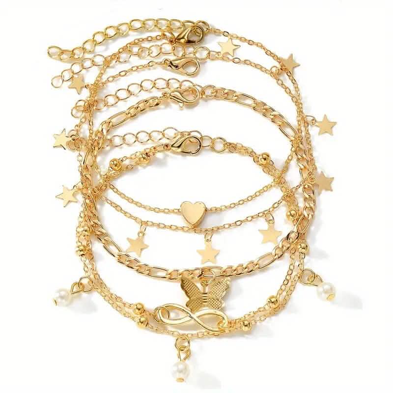 4-Pieces: Stackable Thin Chain Anklet Set DailySale