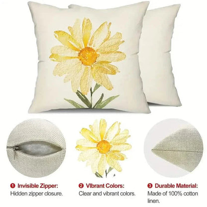 4-Pieces: Summer Flowers Printed Throw Pillow Cover Cushion Pillow Case DailySale