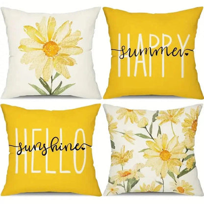 4-Pieces: Summer Flowers Printed Throw Pillow Cover Cushion Pillow Case DailySale