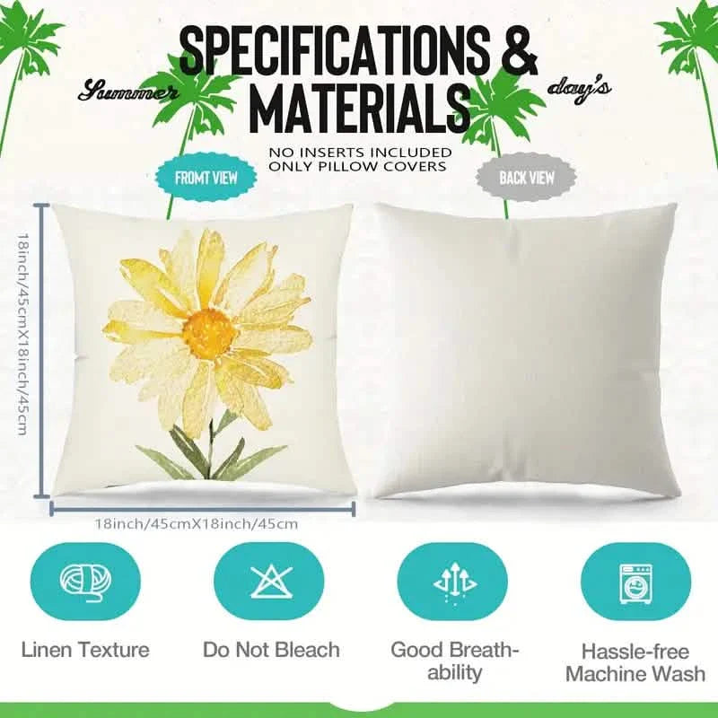 4-Pieces: Summer Flowers Printed Throw Pillow Cover Cushion Pillow Case DailySale