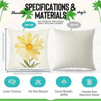 4-Pieces: Summer Flowers Printed Throw Pillow Cover Cushion Pillow Case DailySale