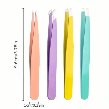 4-Pieces: Tweezers For Eyebrows, Straight, Slant, Angled and Pointy Tip DailySale