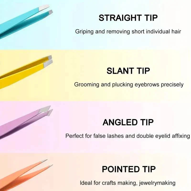 4-Pieces: Tweezers For Eyebrows, Straight, Slant, Angled and Pointy Tip DailySale