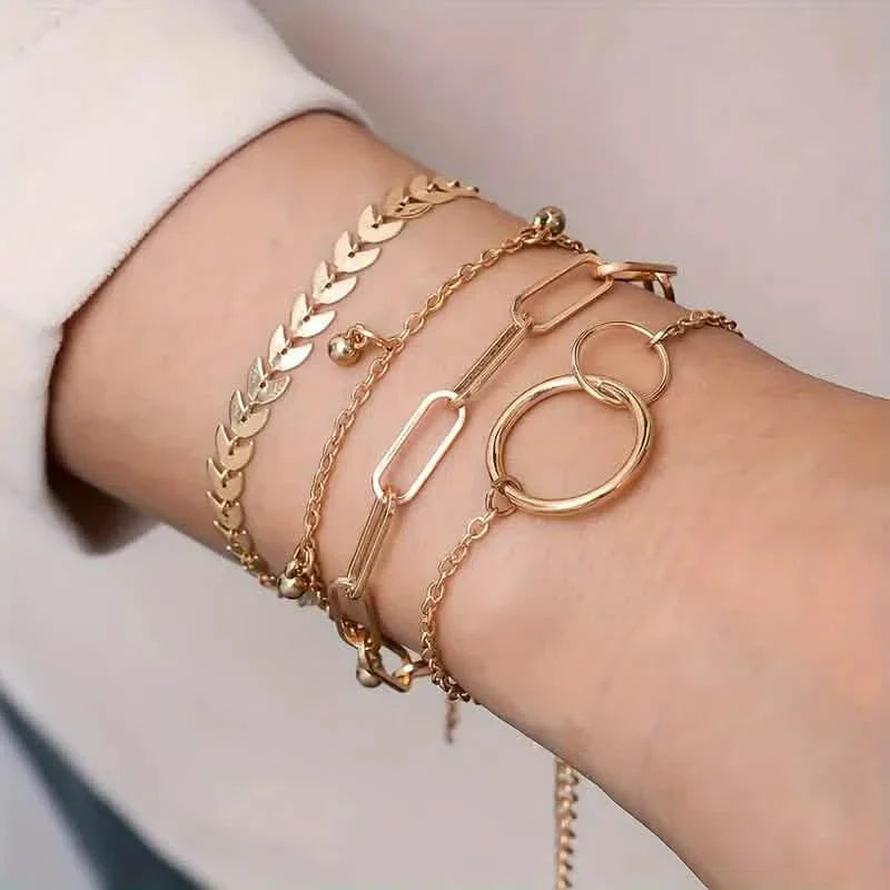 4-Pieces: Vintage Leaf Pendant Hand Chain Bracelet Set For Women DailySale