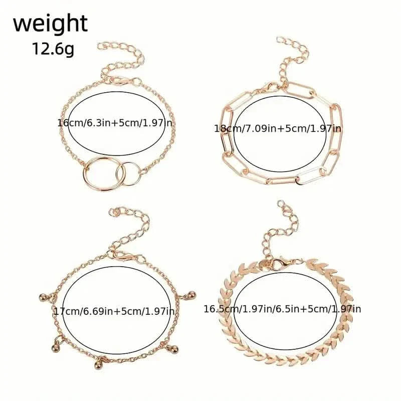 4-Pieces: Vintage Leaf Pendant Hand Chain Bracelet Set For Women DailySale