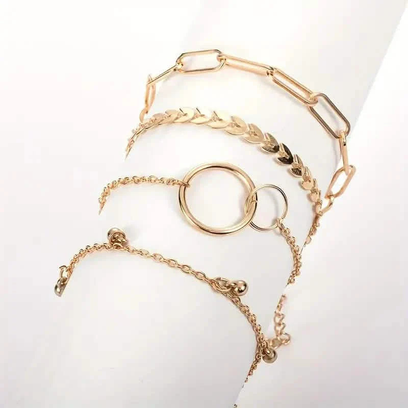 4-Pieces: Vintage Leaf Pendant Hand Chain Bracelet Set For Women DailySale