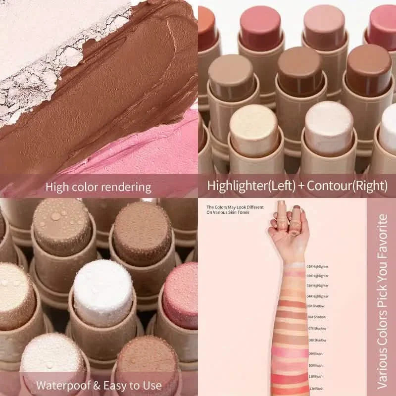4-Pieces: Waterproof Cream Contour and Highlighter Kit with Brush DailySale