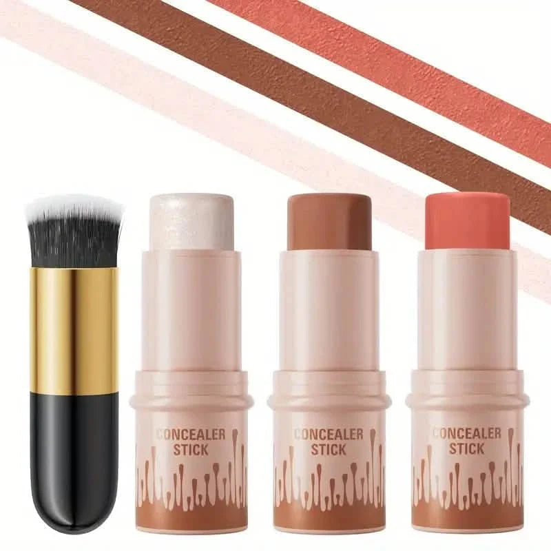 4-Pieces: Waterproof Cream Contour and Highlighter Kit with Brush DailySale