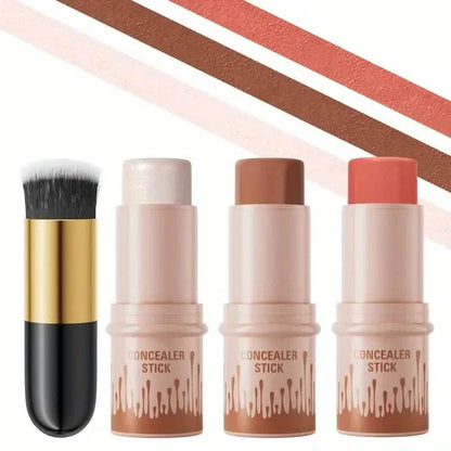4-Pieces: Waterproof Cream Contour and Highlighter Kit with Brush DailySale