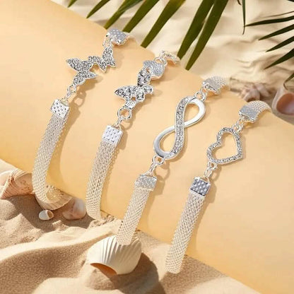 4-Pieces: Wide Edge Chain Anklets Set DailySale