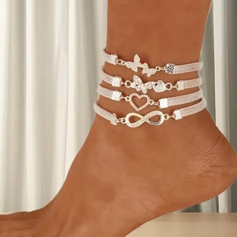 4-Pieces: Wide Edge Chain Anklets Set DailySale