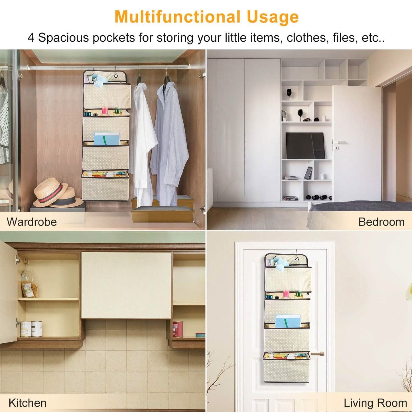 4-Pockets Wall Mount Closet Storage Organizer DailySale