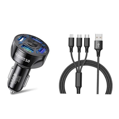 4 Port LED Car Charger + 3 in 1 Cable Combo DailySale