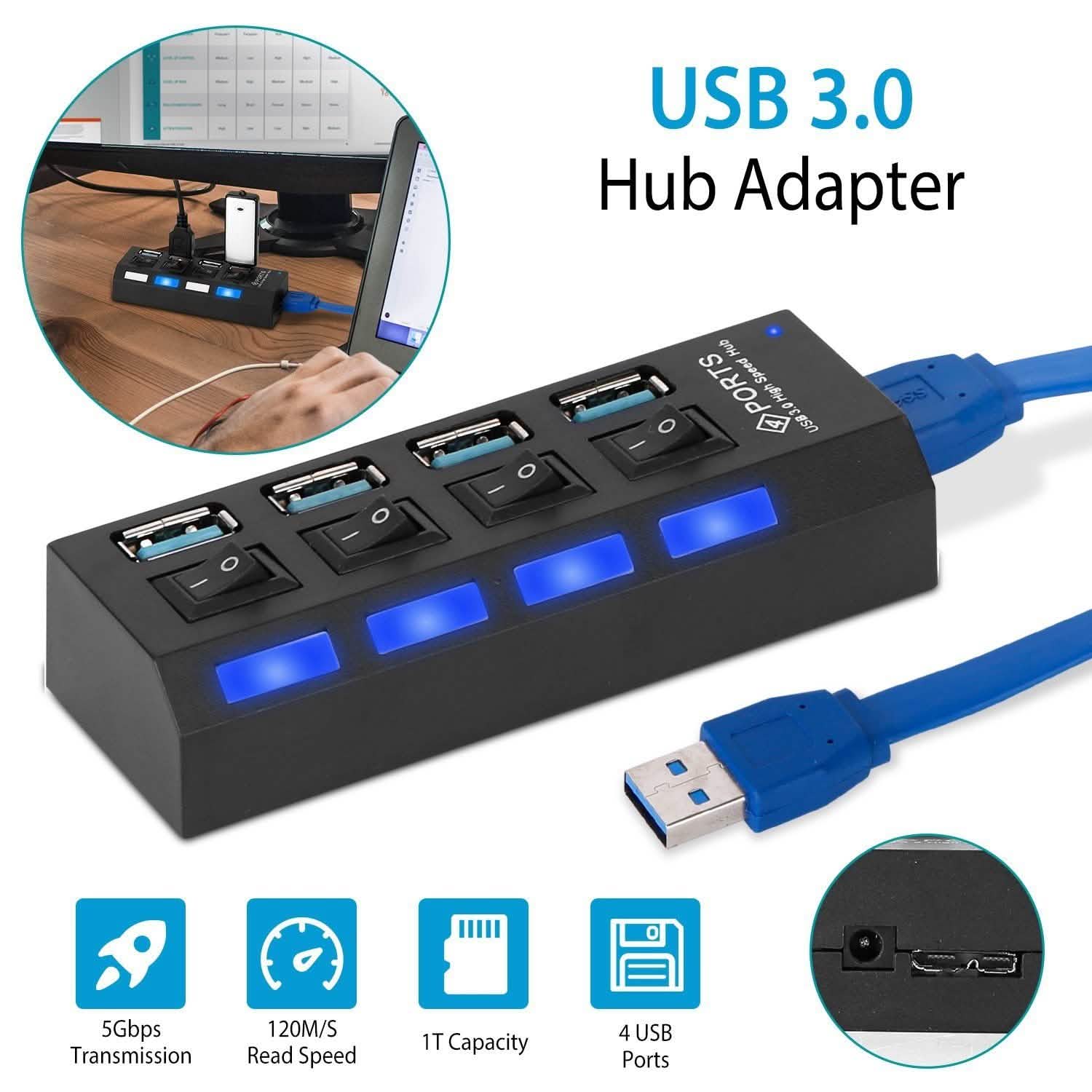 4 Port USB 3.0 Hub High Speed Adapter DailySale