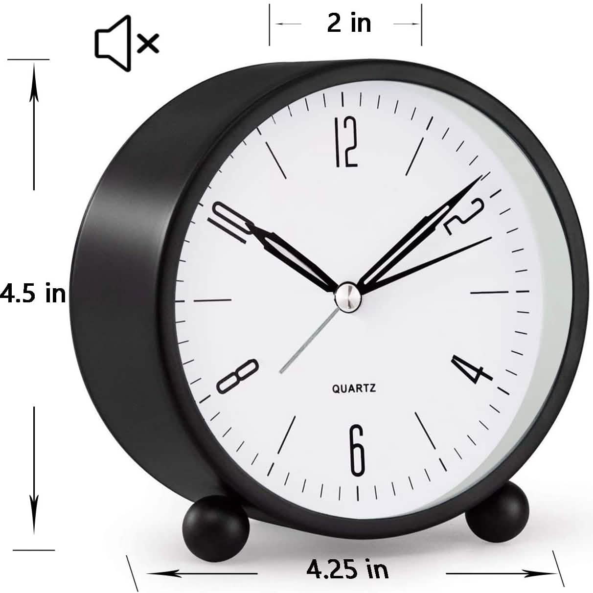 4" Super Silent Non Ticking Analog Alarm Clock with Night Light DailySale