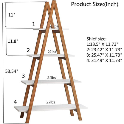 4-Tier Bookshelf Wooden Ladder Shelf Wooden Bookcase A- Shaped DailySale