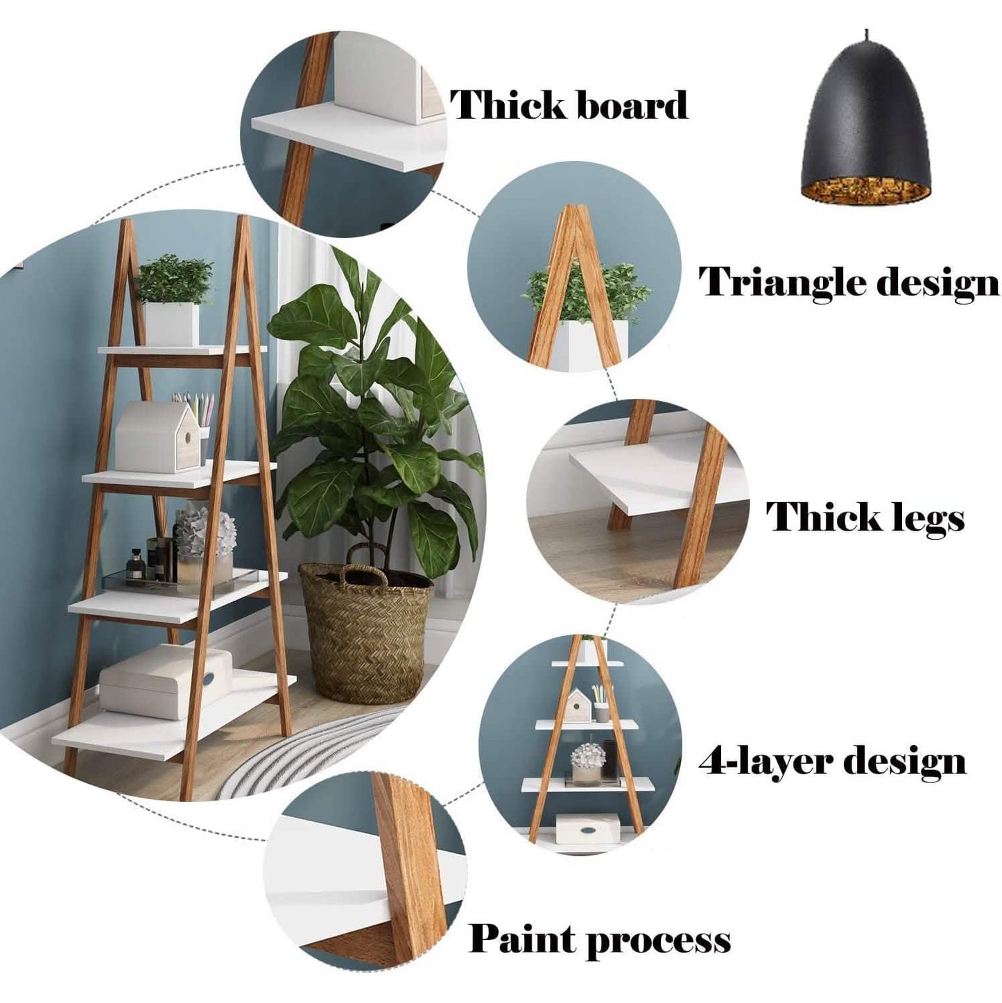 4-Tier Bookshelf Wooden Ladder Shelf Wooden Bookcase A- Shaped DailySale
