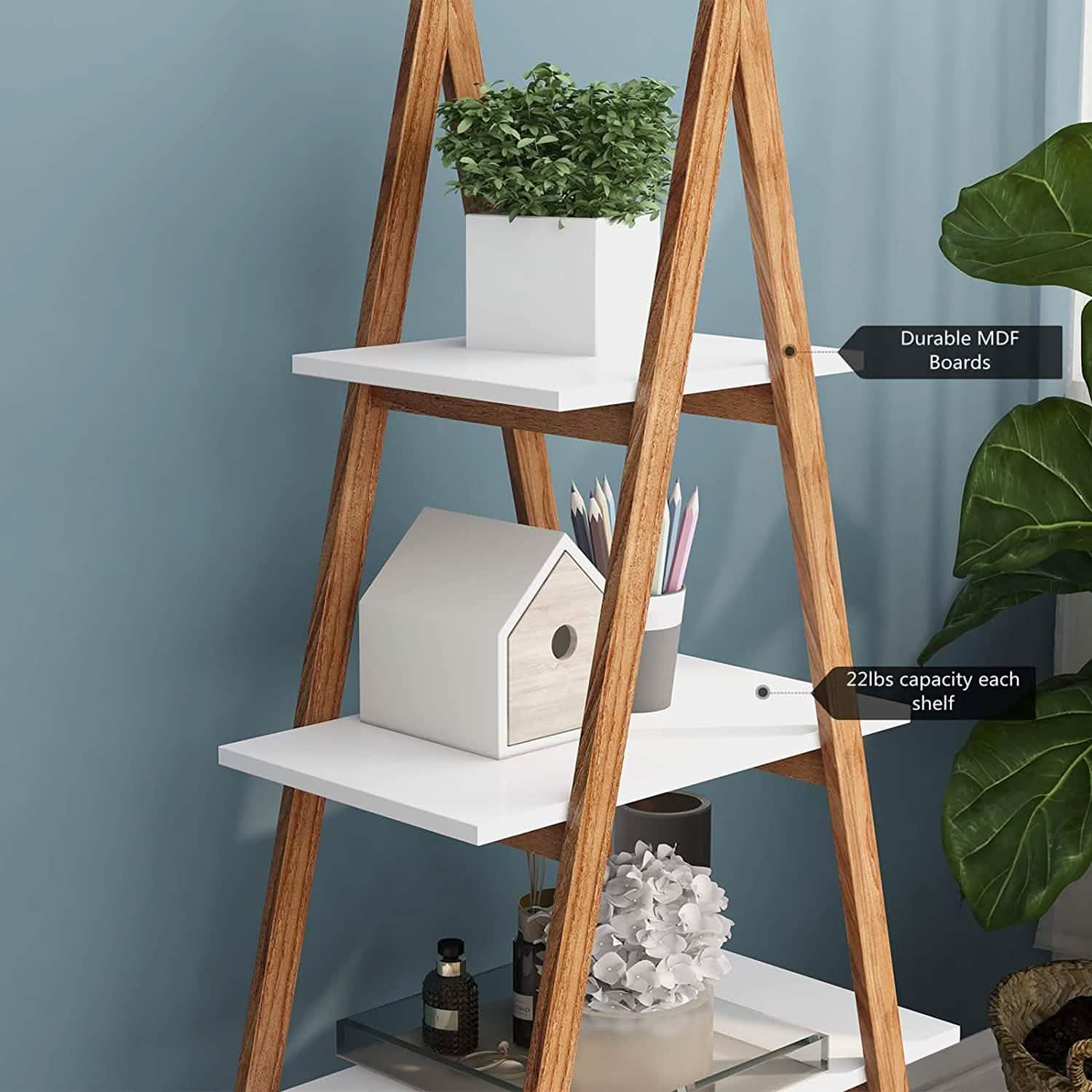 4-Tier Bookshelf Wooden Ladder Shelf Wooden Bookcase A- Shaped DailySale