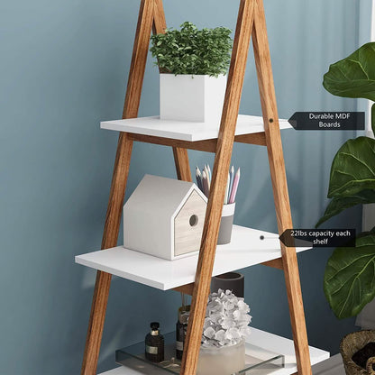 4-Tier Bookshelf Wooden Ladder Shelf Wooden Bookcase A- Shaped DailySale