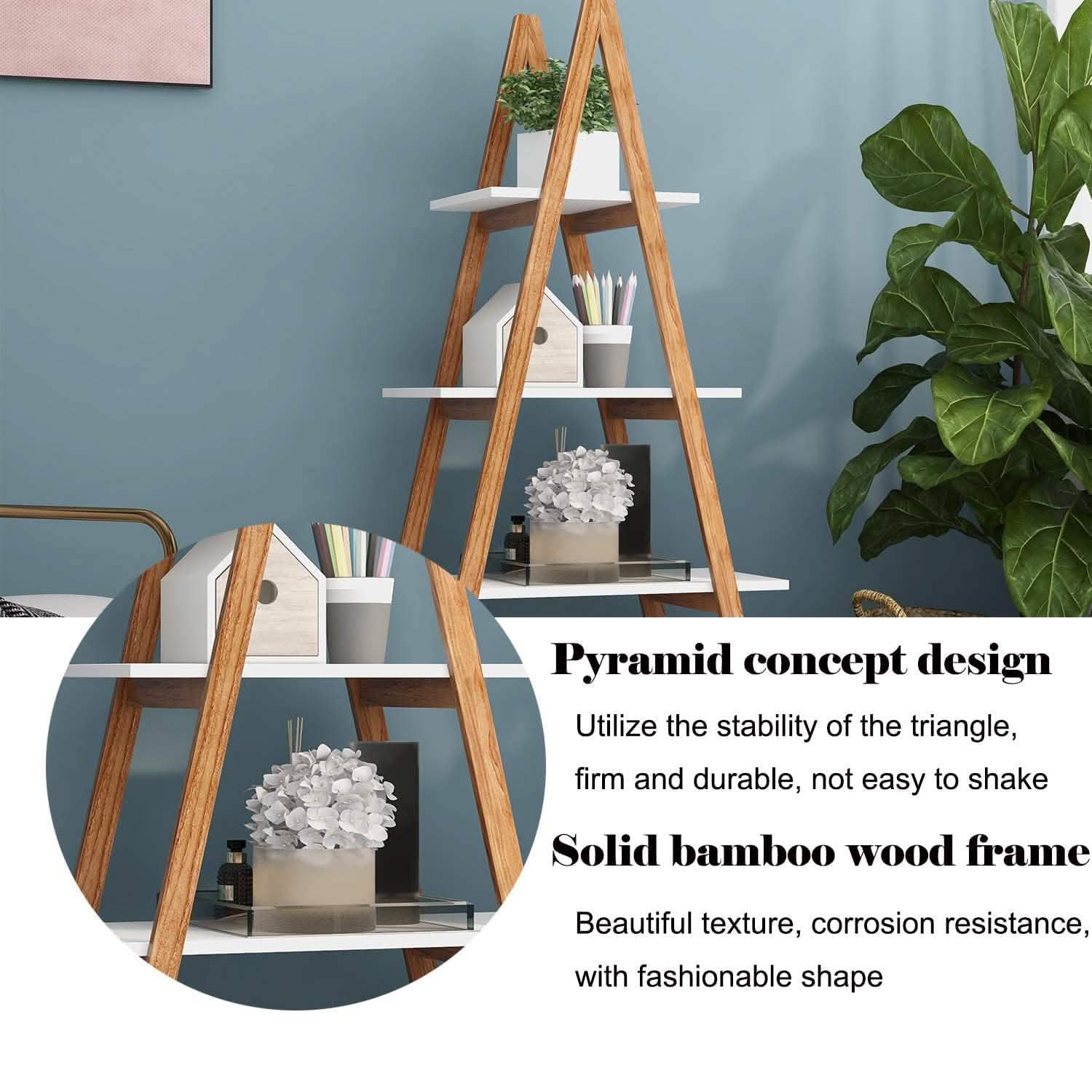 4-Tier Bookshelf Wooden Ladder Shelf Wooden Bookcase A- Shaped DailySale