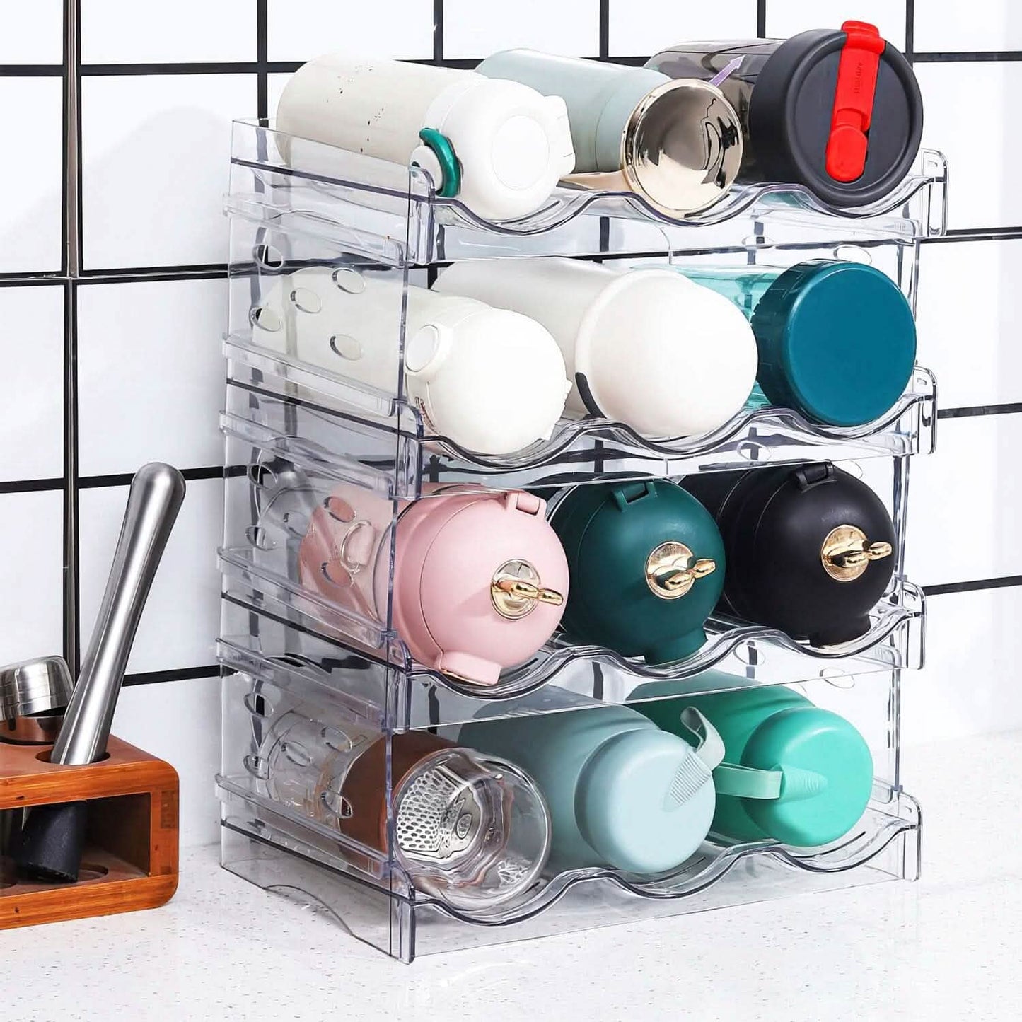 4-Tier Bottle Storage 12 Bottles Transparent Stackable Organizer Holder Shelf DailySale
