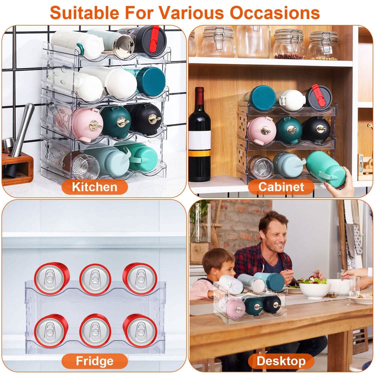 4-Tier Bottle Storage 12 Bottles Transparent Stackable Organizer Holder Shelf DailySale