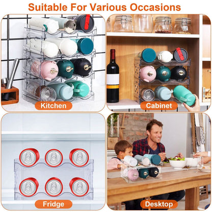 4-Tier Bottle Storage 12 Bottles Transparent Stackable Organizer Holder Shelf DailySale