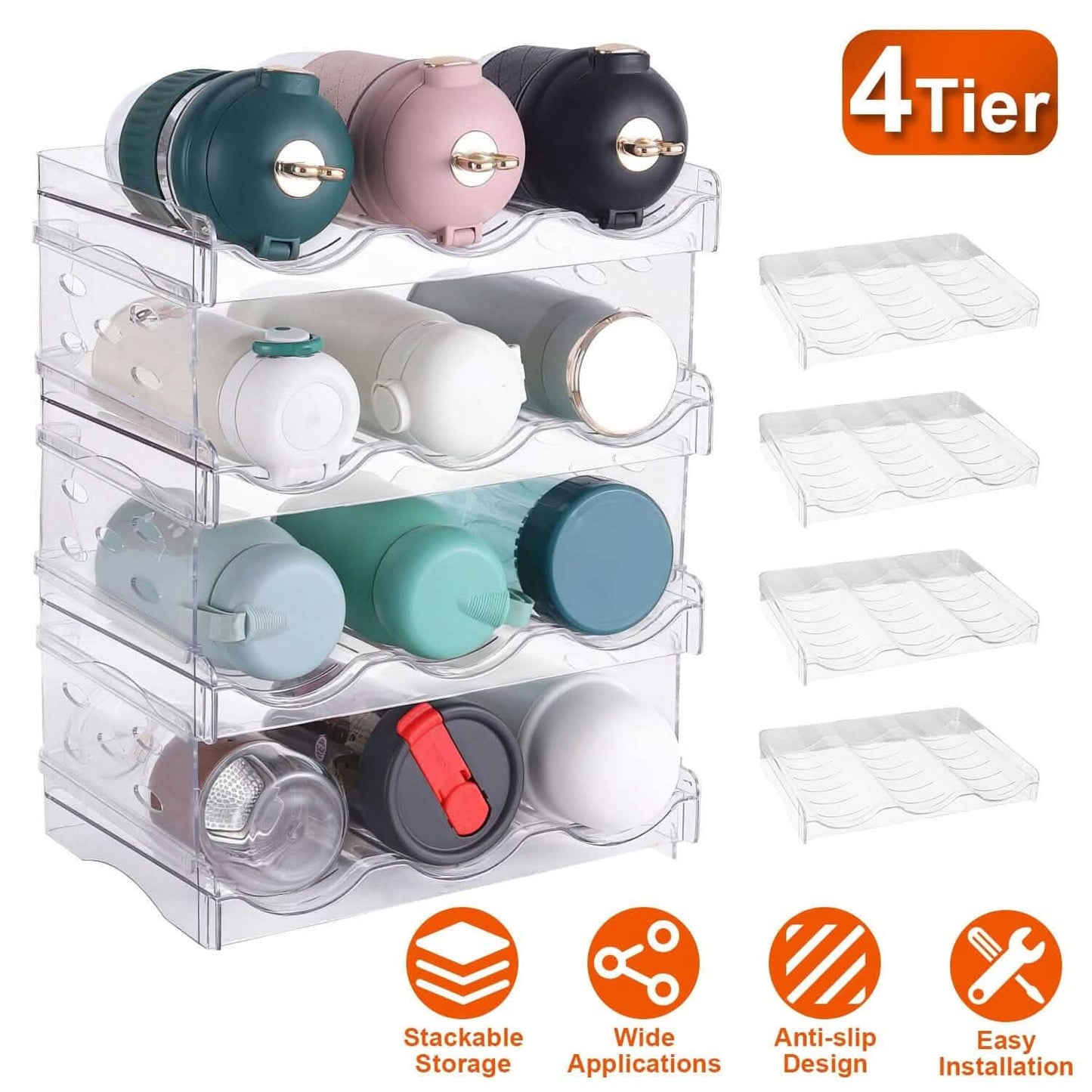 4-Tier Bottle Storage 12 Bottles Transparent Stackable Organizer Holder Shelf DailySale