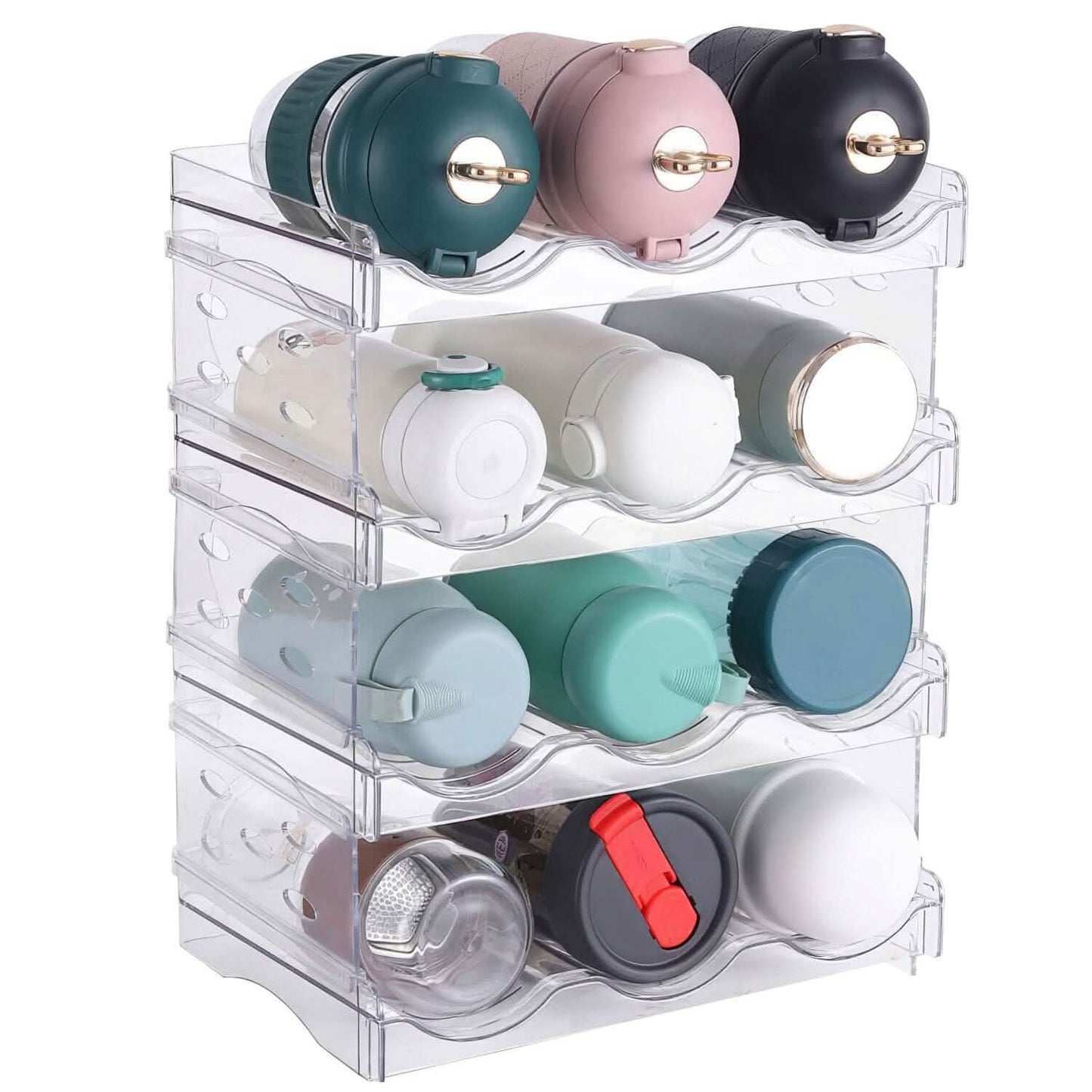 4-Tier Bottle Storage 12 Bottles Transparent Stackable Organizer Holder Shelf DailySale
