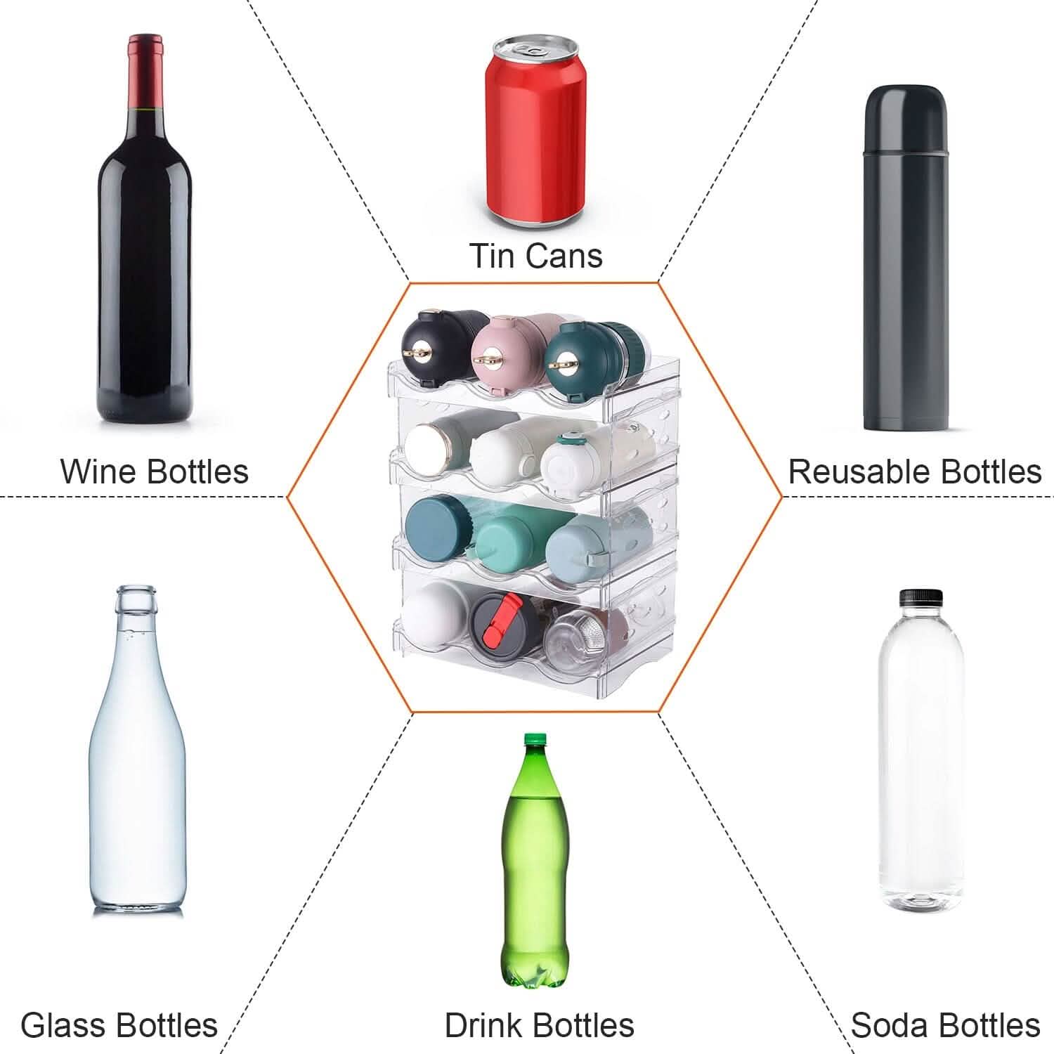4-Tier Bottle Storage 12 Bottles Transparent Stackable Organizer Holder Shelf DailySale